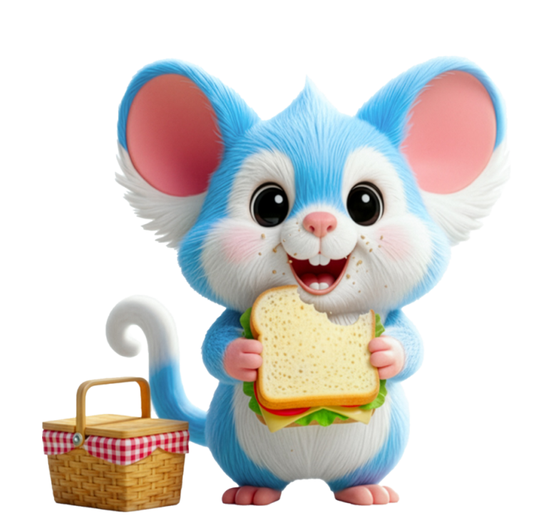 Ozz Possum, Melbourne's cartoon possum mascot, holding a sandwich