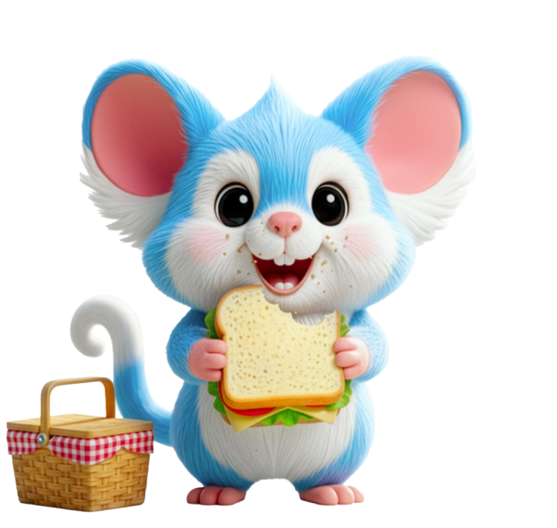 Ozz Possum, Melbourne's cartoon possum mascot, holding a sandwich